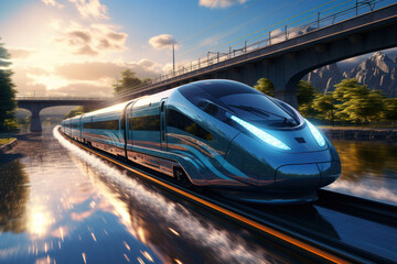 A high-speed train whizzes past, leaving a trail of motion and momentum that captivates onlookers...