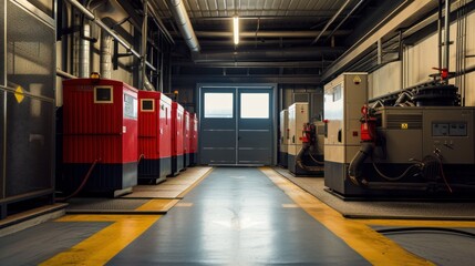 Generator room with two generators in factory standby for power backup, Diesel generator - obrazy, fototapety, plakaty