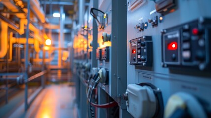 Low voltage switchgear at power plant - obrazy, fototapety, plakaty