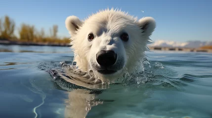 Fotobehang Arctic bear swimming in the cold sea © Cristina