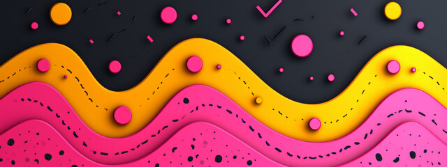 Dancing Colors: A Vibrant Pink and Yellow Wave Adorned With Playful Dots