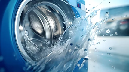 Foto op Plexiglas Washing machine drum with clean water flow and splashes. Laundry, washing powder concept. © Ziyan