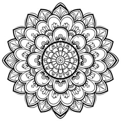 Exquisite Floral Mandala Coloring Pages: Intricate and Relaxing Flower Patterns for Mindful Art Therapy and Stress Relief - abstract mandala flower coloring book page design. black white