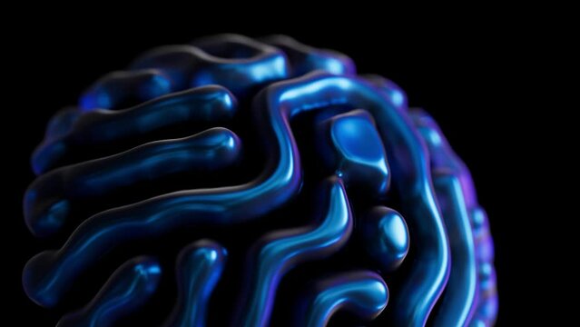 Creating an Artificial Intelligence Brain. Chome metal liquid data. Neurolink Future technology animation. 3D render