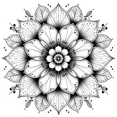 Exquisite Floral Mandala Coloring Pages: Intricate and Relaxing Flower Patterns for Mindful Art Therapy and Stress Relief - abstract mandala flower coloring book page design. black white