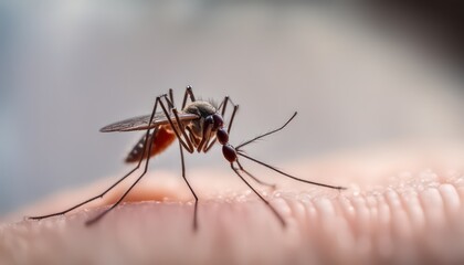Close-up of mosquito on human skin - Generative AI