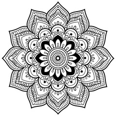 Exquisite Floral Mandala Coloring Pages: Intricate and Relaxing Flower Patterns for Mindful Art Therapy and Stress Relief - abstract mandala flower coloring book page design. black white