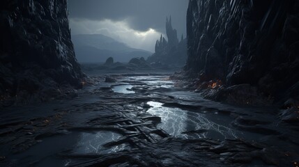 black marble landscape, the gate of hell