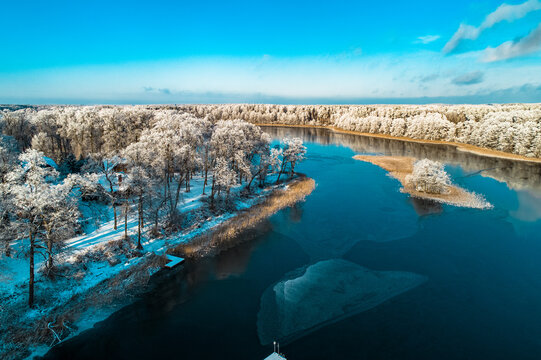 Jezioro Kisajno, zima, z drona