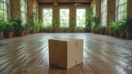 Cardboard Box Resting on Wooden Floor