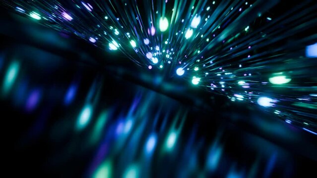 abstract future technology background, animated big data communication, glowing colorful information particles traveling, 4k seamless vj dj loop
