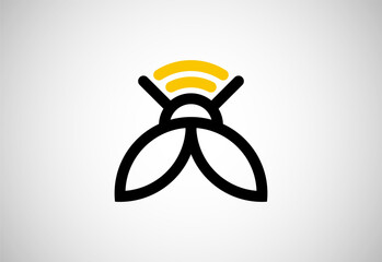 Bee signal logo design vector template. Wifi Bee connection logo © BakiBullah