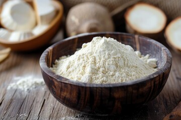 Fototapeta na wymiar Flour made from cassava in the bowl