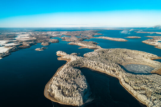 Jezioro Kisajno, zima, z drona
