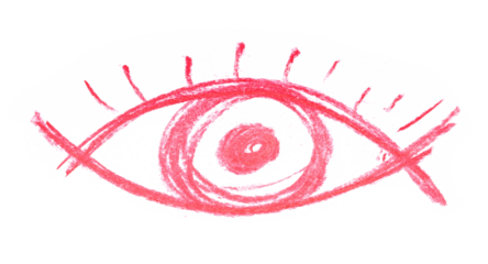 Red eye symbol, hand draw, chalk sketching isolated on white
