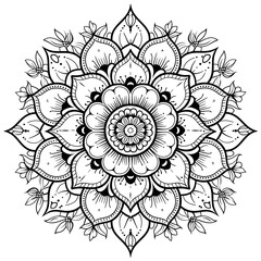 Exquisite Floral Mandala Coloring Pages: Intricate and Relaxing Flower Patterns for Mindful Art Therapy and Stress Relief - abstract mandala flower coloring book page design. black white