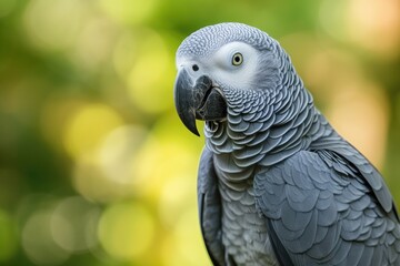 Fototapeta premium Isolated Congo African Grey parrot portrait with blurred background