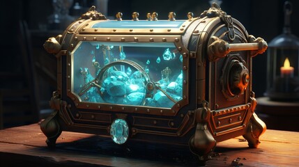 a steampunk machine filled with gemstones