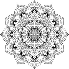 Exquisite Floral Mandala Coloring Pages: Intricate and Relaxing Flower Patterns for Mindful Art Therapy and Stress Relief - abstract mandala flower coloring book page design. black white