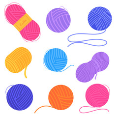 color vector illustration with a colorful set of different threads and yarn for knitting