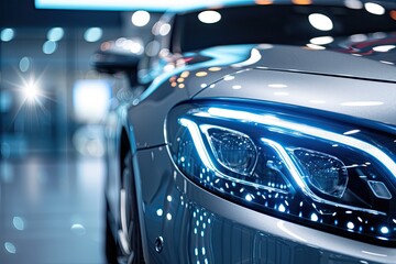 Close up of LED headlight on a modern car