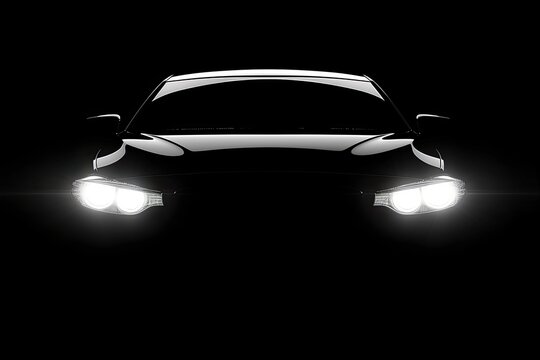 Car silhouette with headlights black background