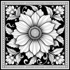 Exquisite Floral Mandala Coloring Pages: Intricate and Relaxing Flower Patterns for Mindful Art Therapy and Stress Relief - abstract mandala flower coloring book page design. black white