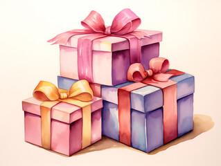 Fototapeta premium Watercolor Present Gift Box Illustration on White Background