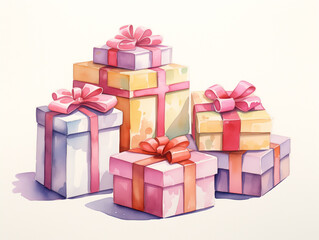 Fototapeta premium Watercolor Present Gift Box Illustration on White