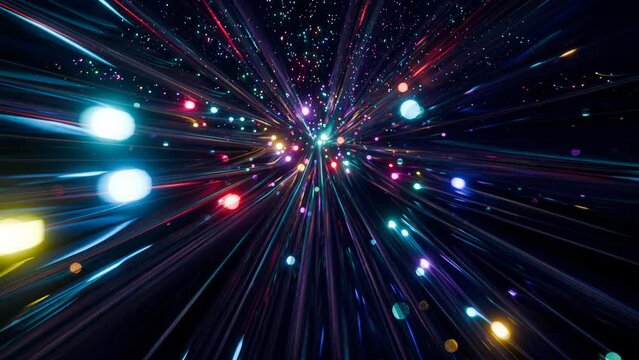 abstract future technology background, animated big data communication, glowing colorful information particles traveling, 4k seamless vj dj loop