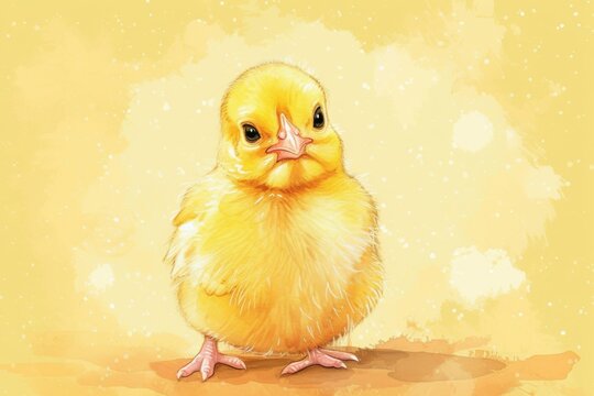 Vibrant and curious, a fluffy yellow chick peers at the world with its gallinaceous beak, embodying the essence of a playful and endearing animal