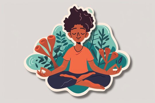 A peaceful illustration of a person lost in meditation, brought to life with a colorful cartoon style and delicate brushstrokes