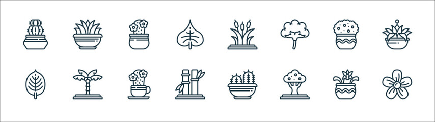 plants line icons. linear set. quality vector line set such as blossom, tree, bamboo, leaf, plant, cactus, reeds, plant. - obrazy, fototapety, plakaty