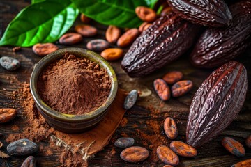 Rich and earthy cocoa beans and fragrant coffee create a tempting display of natural goodness, promising a comforting and indulgent experience with every bite - obrazy, fototapety, plakaty