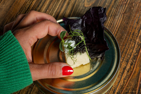 Exquisite fusion appetizer at a fine dining restaurant