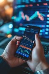 Businessman using a smartphone app to buy or sell shares of stock market. Investment concept