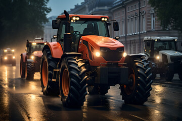 In the city, agricultural workers protesting against tax increases, changes in law, and abolition of benefits blocked many tractors on city streets, causing traffic jams during the protest rally.