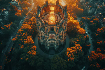 Aerial shot of a historical landmark, providing a unique perspective on familiar sights. Concept of...