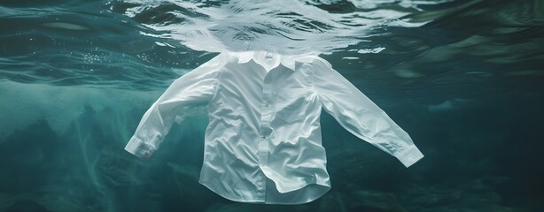 cleaning clothes washing machine or detergent liquid commercial advertisement style with floating shirt and dress underwater with bubbles