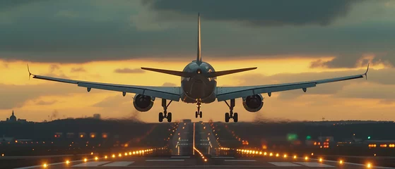 Fotobehang airplane landing at sunset © DigitaArt.Creative