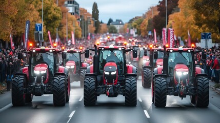 Agricultural workers protest causes traffic jams in city against tax increases and law changes - obrazy, fototapety, plakaty