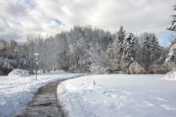 Winter Landscape of South Park in city of Sofia, Bulgaria