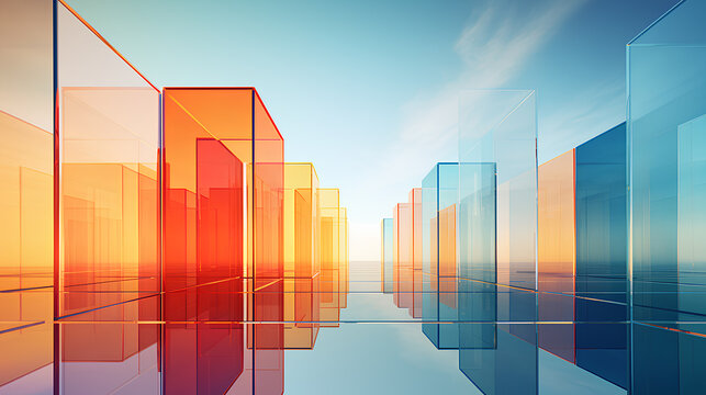 Exposure of modern abstract glass architecture.