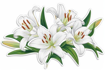 Fototapeta na wymiar Delicate lilies dance on paper, their petal and pedicel sketches blooming with the beauty of nature's art