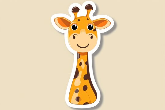 A playful and charming cartoon giraffe with warm brown spots stands tall as a whimsical illustration of artistic expression and imagination