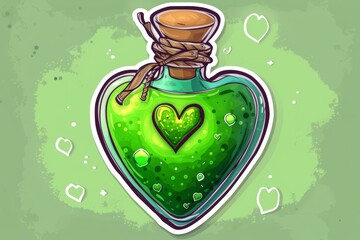 A whimsical illustration of a green heart-shaped bottle, showcasing the fusion of art and everyday objects in a unique and captivating style