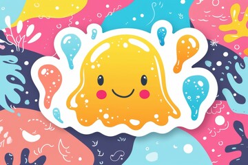 An endearing childlike drawing of a cheerful cartoon character with a beaming smile, captured in simple clipart style and filled with pure joy