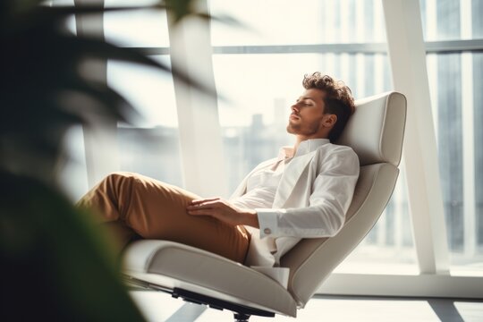 Relaxed man in modern office taking a break