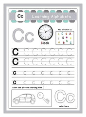 Alphabet handwriting worksheet for learning letters.Activity book for kids tracing practice preschool