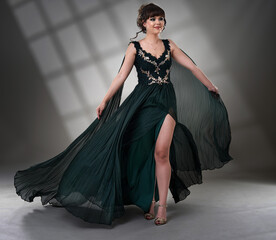 Young woman in green dress